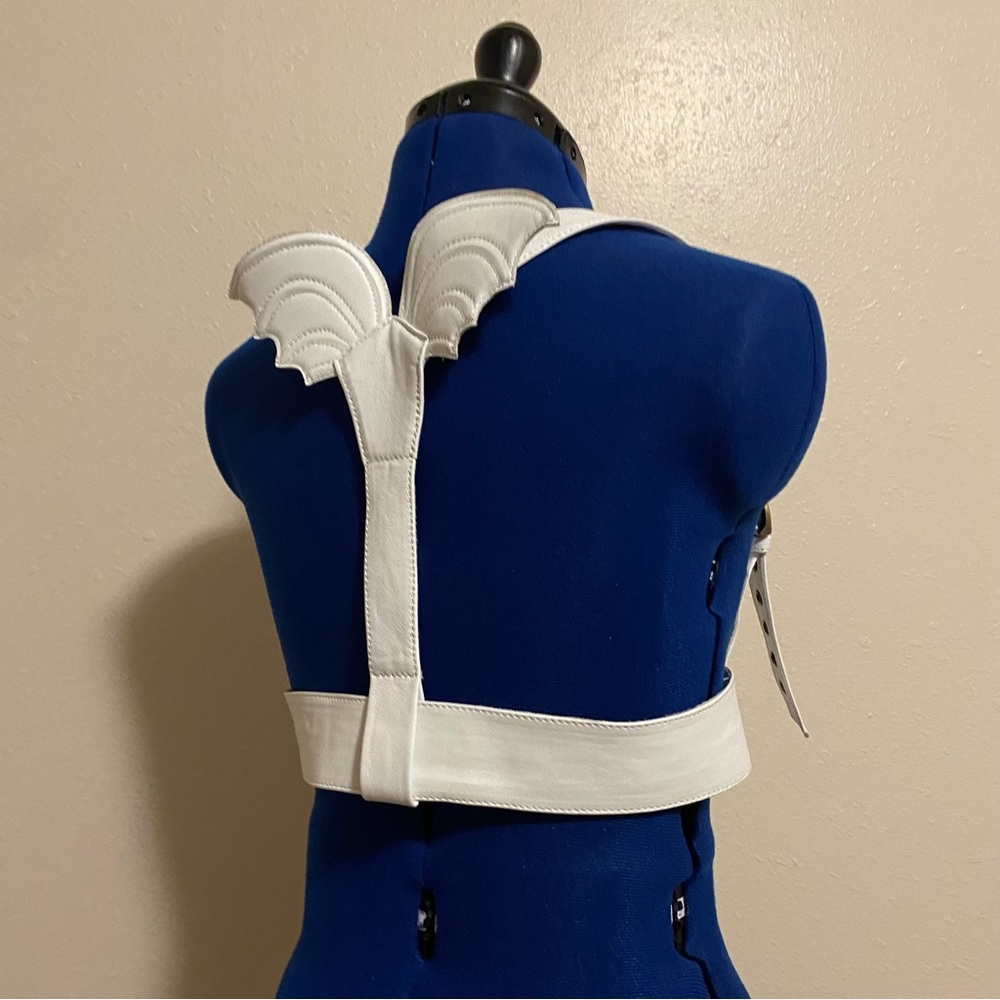 Custom White Leather Mini Bat Wing Harness